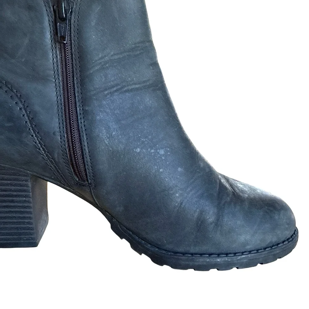 Clarks Verona Trish Black Leather Raw Oiled High Heel Chunky Ankle Boots 8.5